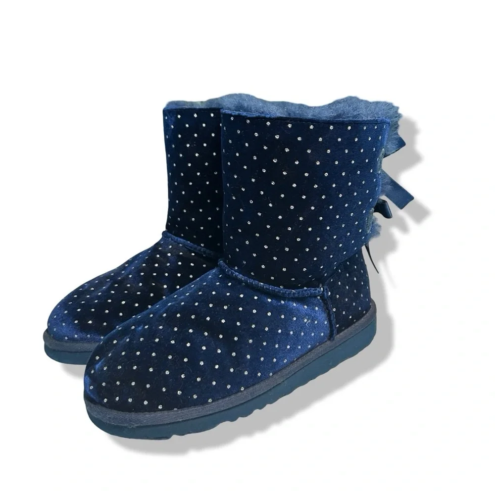 Classic UGG Navy Boots w/ Polka Dots & Satin Bows - Picture 5 of 7
